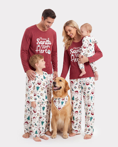 Christmas Matching Family Pajamas Santa & Xmas Tree Print Pink
