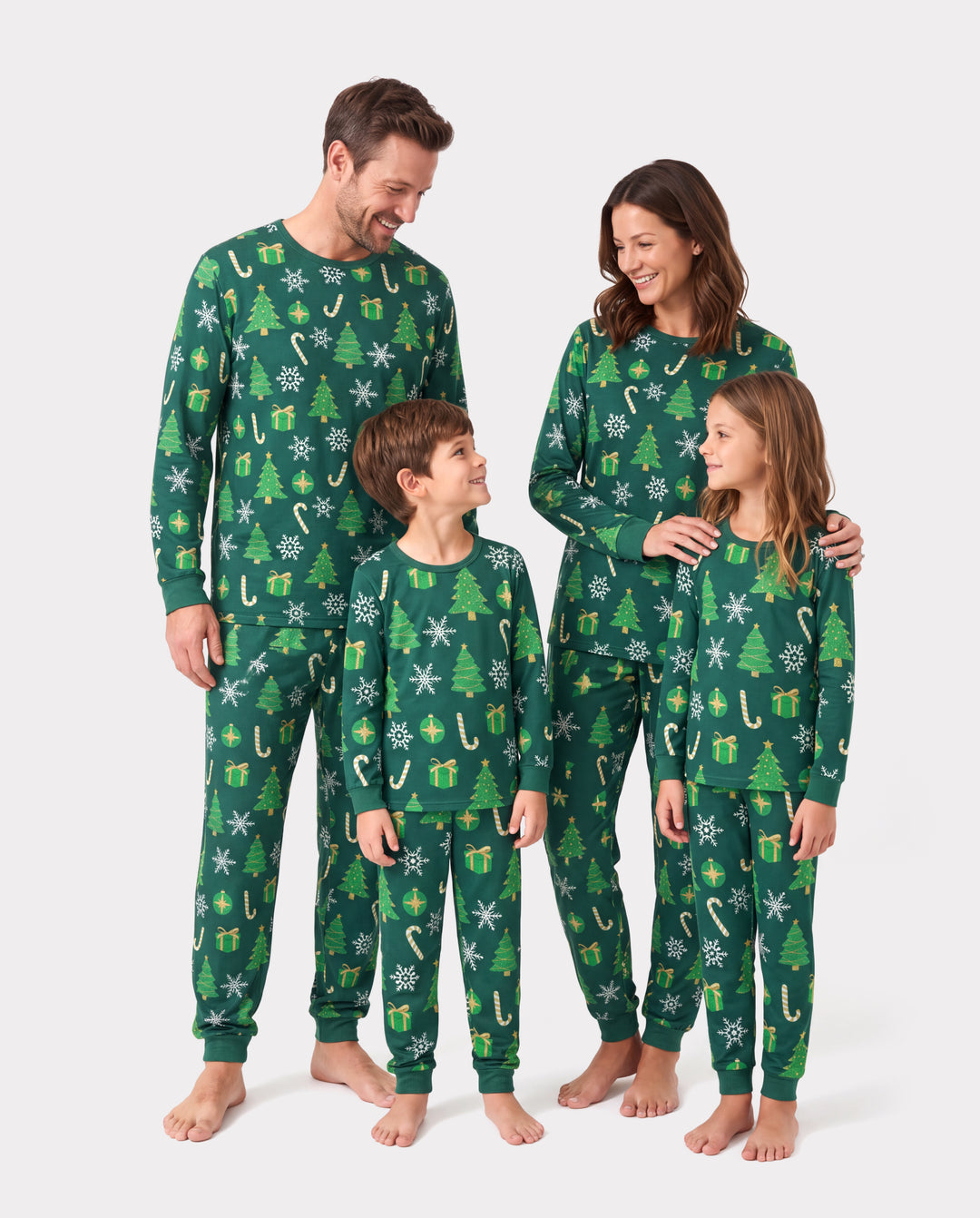 Bamboo Christmas Tree Print Matching Family Christmas Pajamas Green