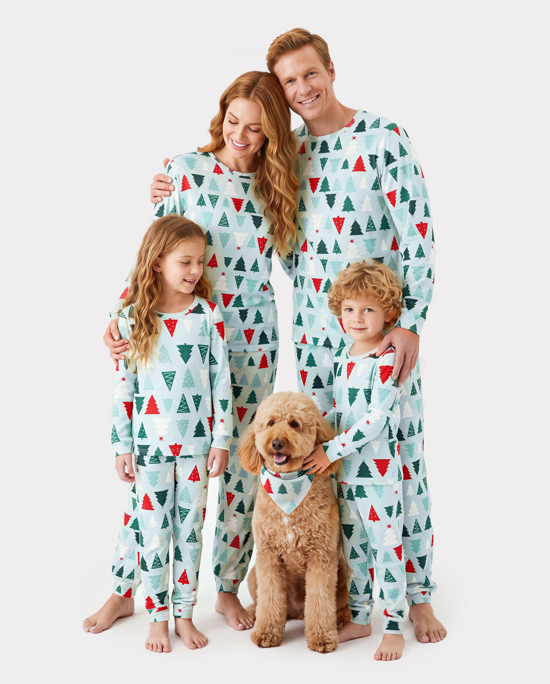 Pyjamas assortis pour toute la famille de Noël, motif sapin de Noël bleu