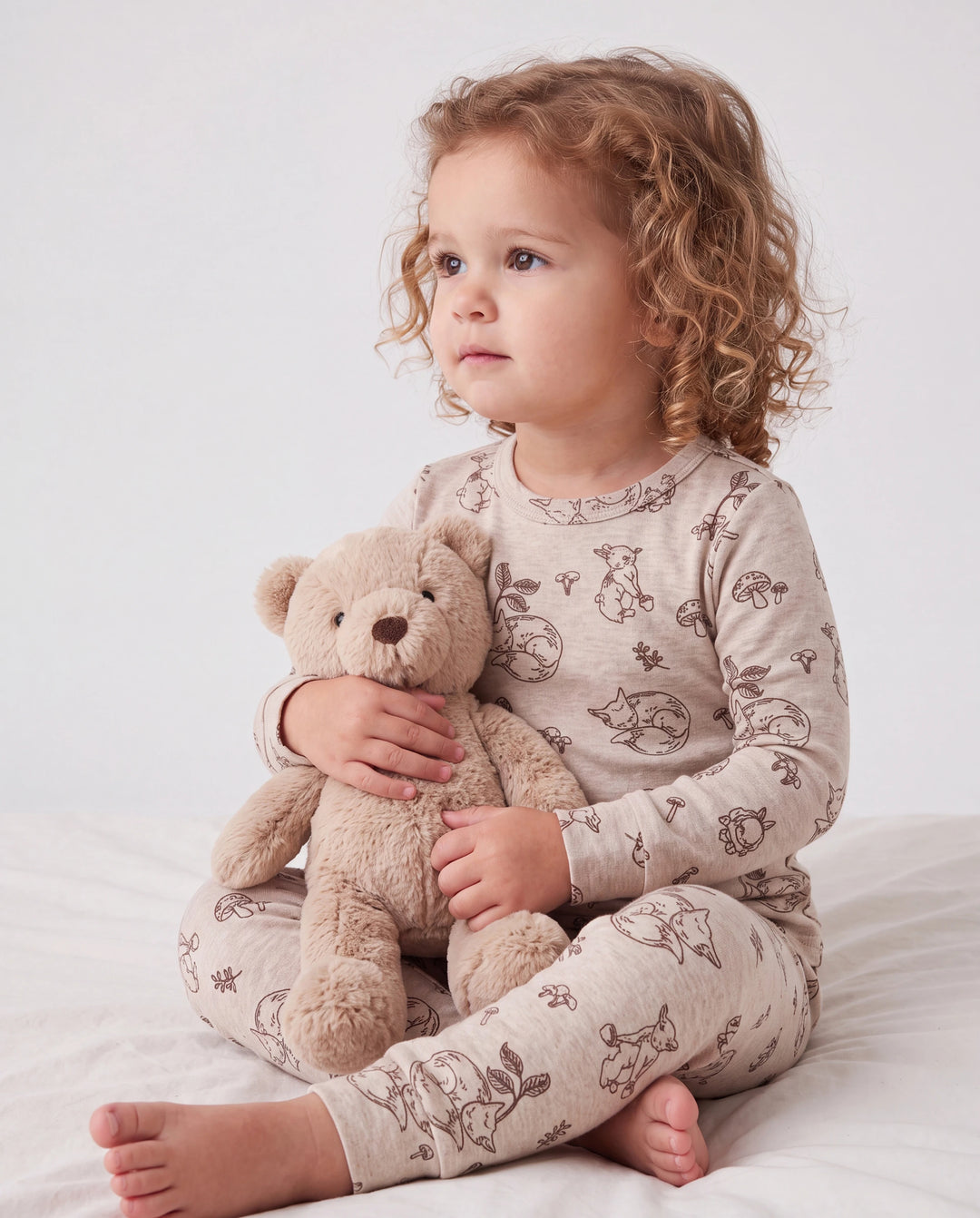 Toddler / Kids 2-piece Pajamas With Animal Print ( Snug-Fitting ) Apricot
