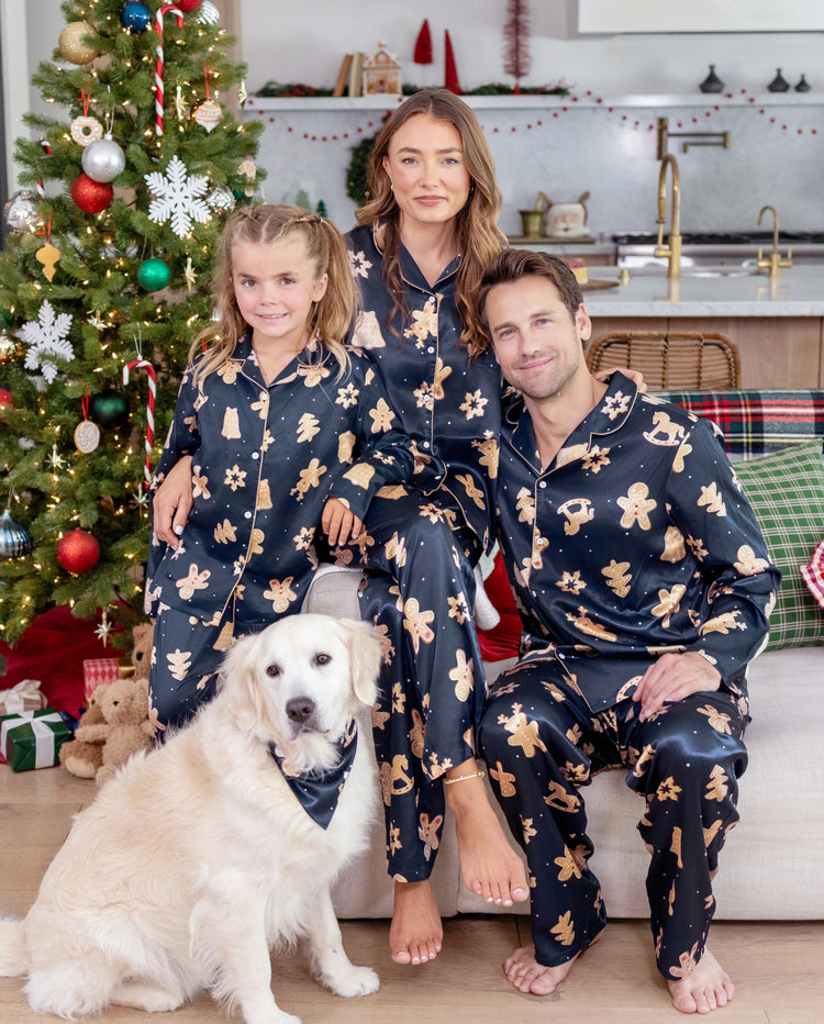 Christmas Matching Family Satin Pajamas Gingerbread Print Navy