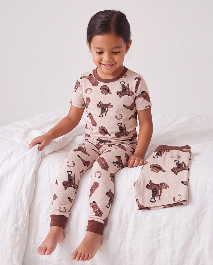 Toddler / Kids Christmas / Halloween Pajamas 3-Piece Bamboo Pajama Set 2-in-1 Look for 4 Seasons (Snug-Fitting) Brown