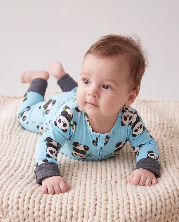 Pyjamas en bambou pour bébé/fille avec imprimé enfantin (ajusté) Bleu clair