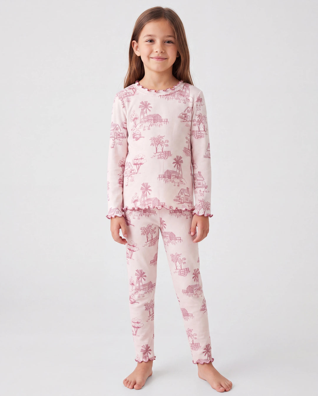 Pijama de 2 piezas para niños pequeños/niños con suave mezcla de lana y tencel lyocell (ajuste ceñido) rosa claro