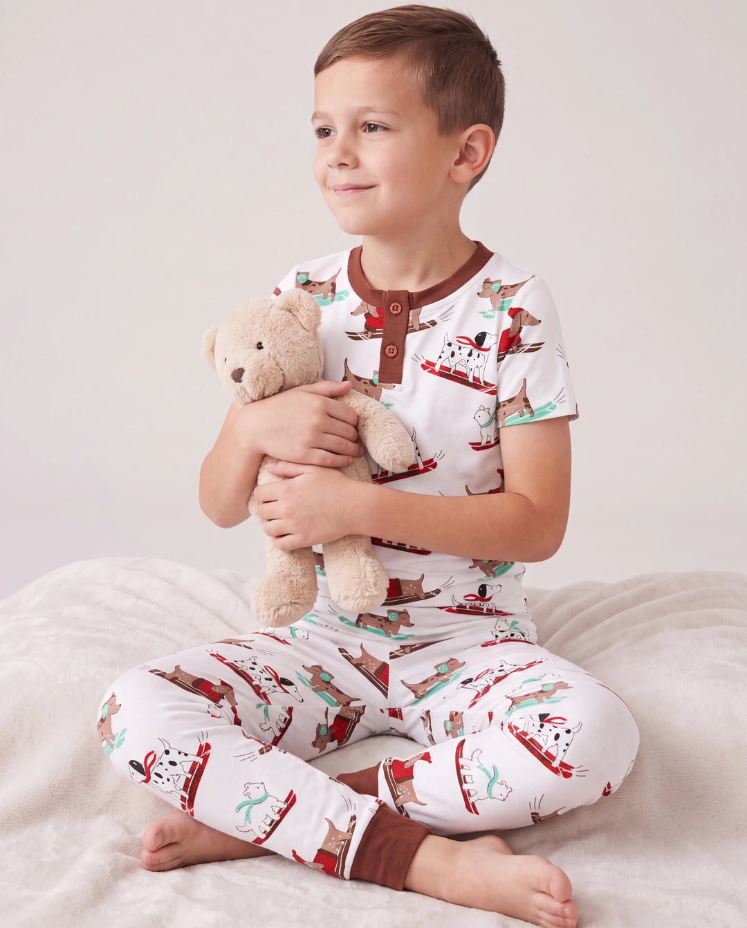 Toddler / Kids Christmas / Halloween Pajamas 3-Piece Bamboo Pajama Set 2-in-1 Look for 4 Seasons (Snug-Fitting) White