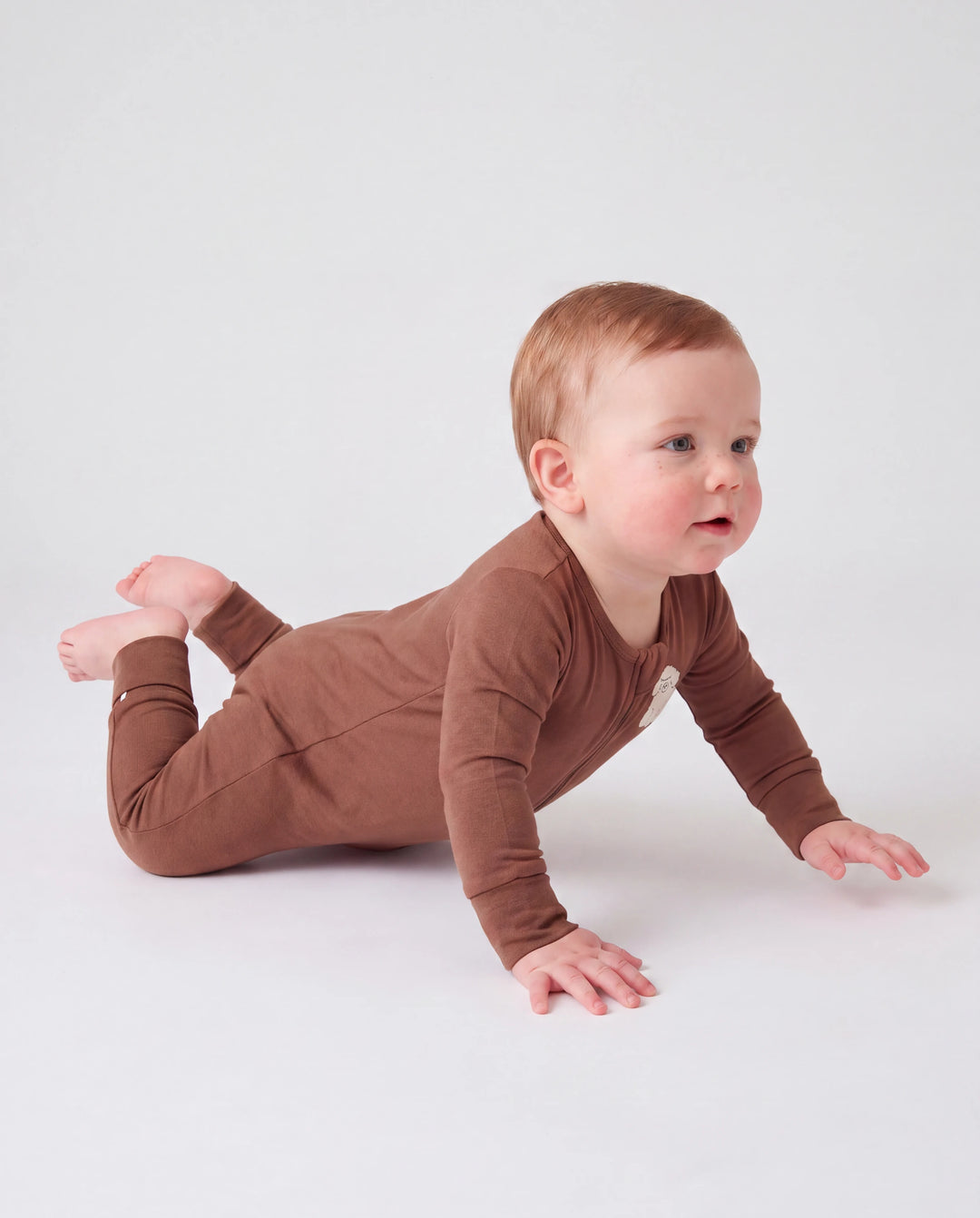 Lot de 2 grenouillères en bambou pour bébé garçon/fille à manches longues avec fermeture éclair 2 voies et pieds antidérapants imprimé animaux ou plantes naturel Marron