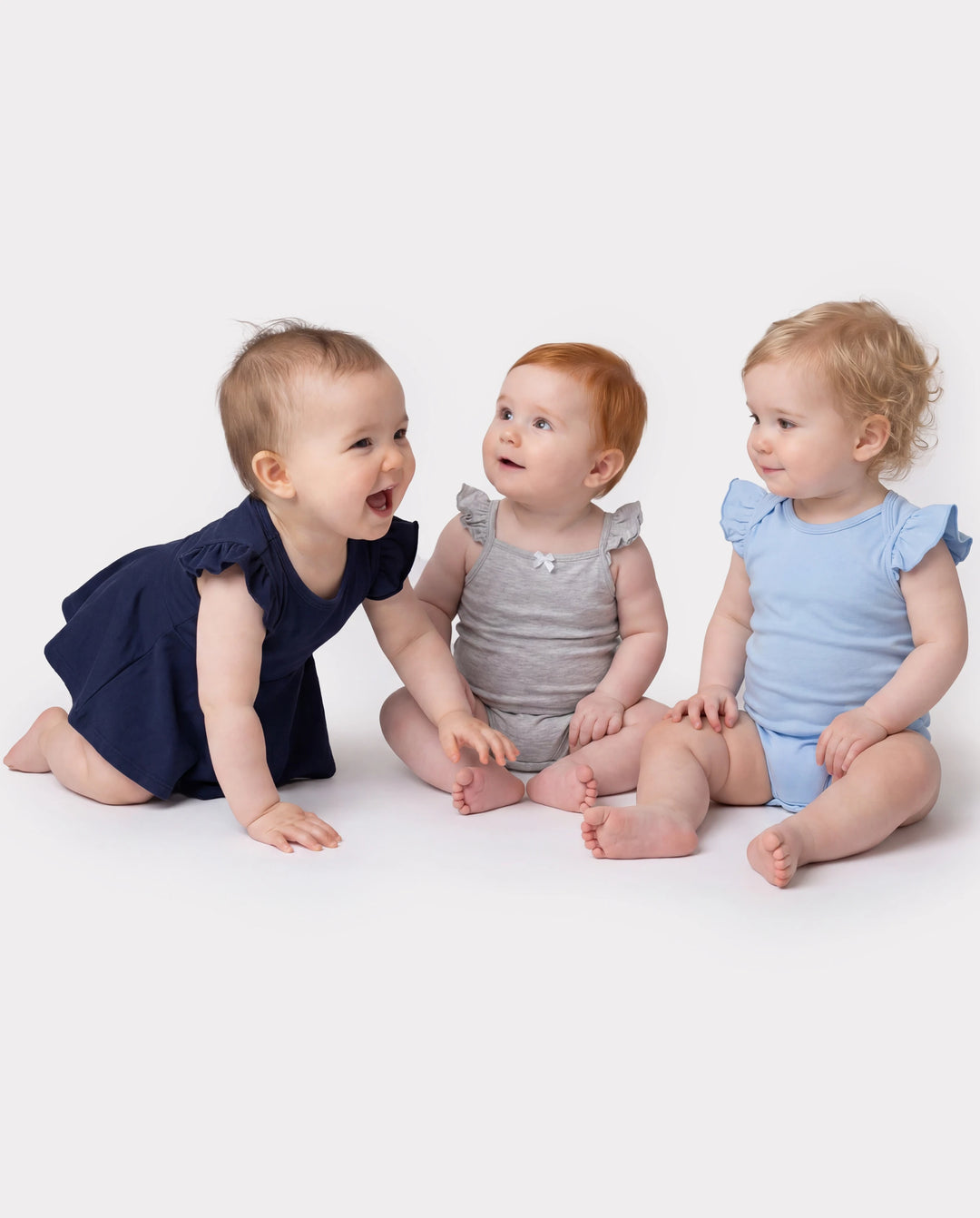 Bamboo Baby Girl Solid Color 3-Piece Rompers Set Blue