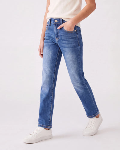 Pantalones vaqueros de cintura elástica para niños, suaves, elásticos, cómodos, para uso diario, con bolsillos, color azul