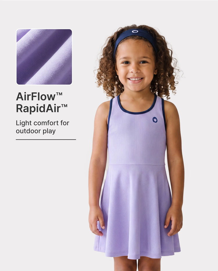 Vestido de tenis PatPat Rapidair Activewear para niña con diadema y pantalones cortos de viscosa de bambú con bolsillos en morado claro