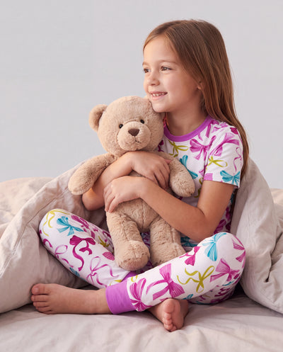 Kleinkind / Kinder Weihnachten / Halloween Pyjama 3-teiliges Bambus Pyjama Set 2-in-1 Look für 4 Jahreszeiten (eng anliegend) rosa