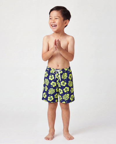 Toddler Boy Tropical Floral Swim Trunks Set Deep Blue