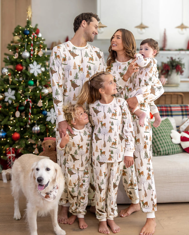 Christmas Matching Family Pajamas Woodland Print Beige