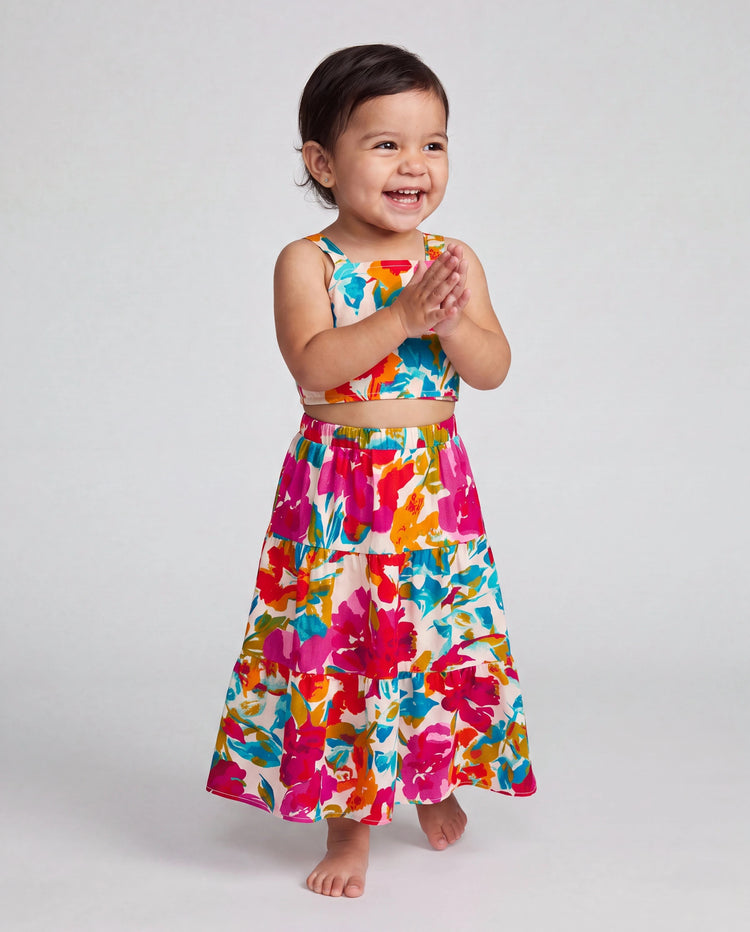 Ensembles top sans manches à bretelles coloré et jupe & ensembles chemise pour fille tout-petit/enfant, vêtements d'été pour vacances à la plage, séances photo, voyage, rose vif