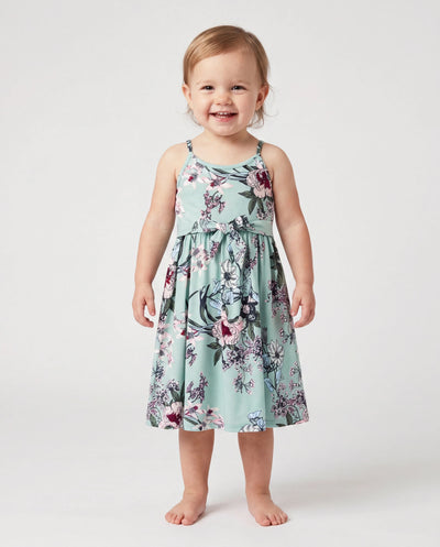 Kleinkind/Mädchen Sets Blumenmuster Träger Kleid mit Gürtel Hellgrün