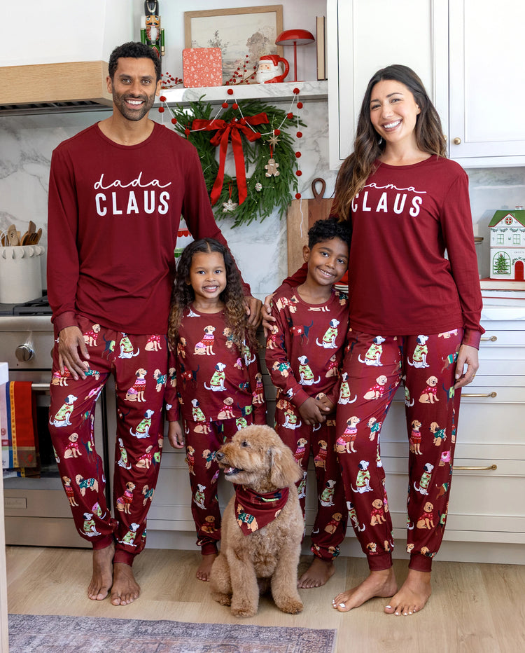 Christmas Matching Family Pajamas Festive Dog Print Burgundy