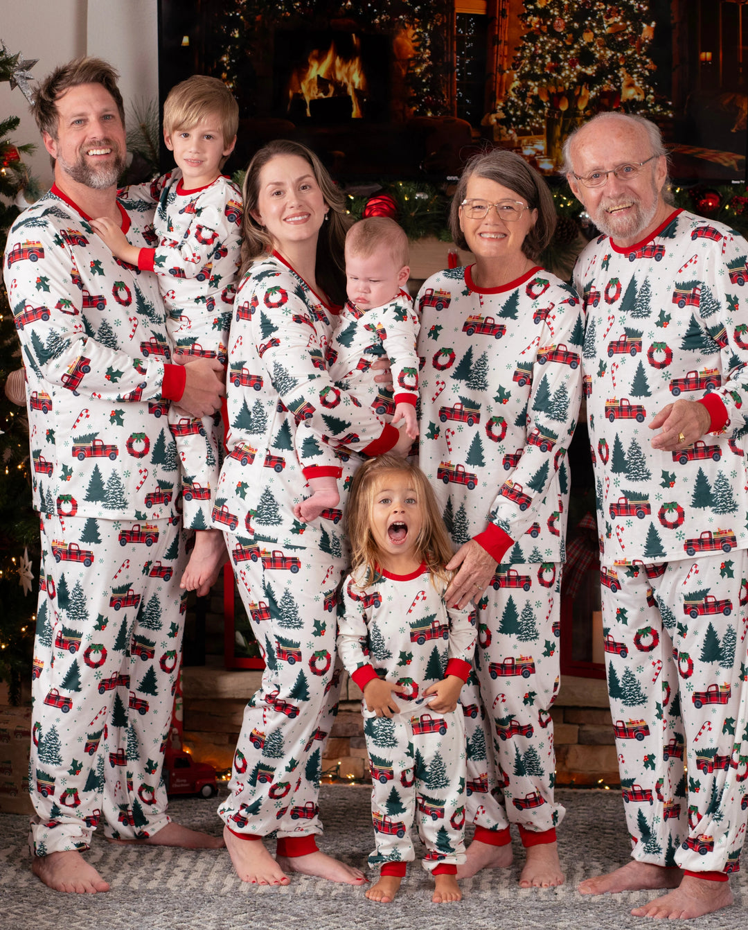 Christmas Family Matching Allover Xmas Tree & Car Print Long-sleeve Pajamas Sets with Christmas Socks Multi-color