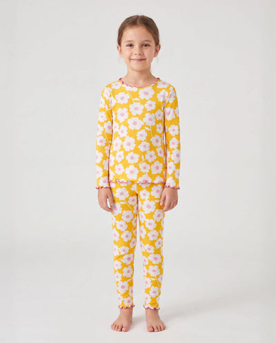 Pyjama d'Halloween 2 pièces en modal avec imprimé enfantin pour tout-petits/enfants (coupe ajustée) jaune