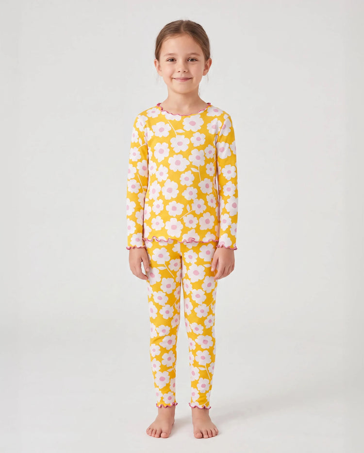 Pyjama d'Halloween 2 pièces en modal avec imprimé enfantin pour tout-petits/enfants (coupe ajustée) jaune