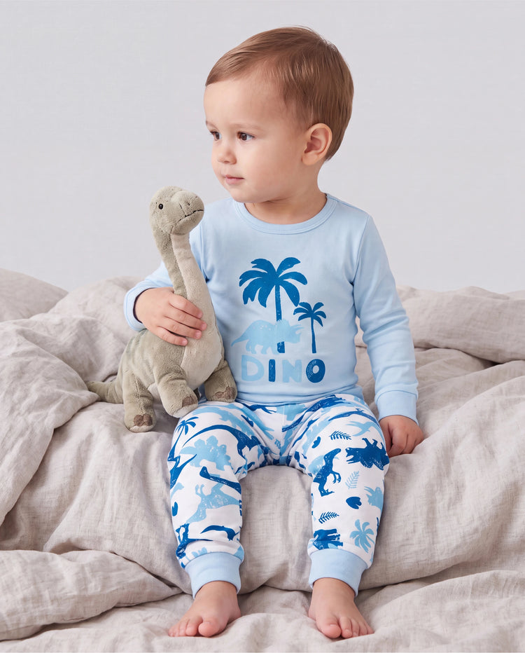 Toddler / Kids 4-piece Organic Cotton Pajamas 4-in 1 PJ Snug fit Pjs for Girls / Boys Light Blue