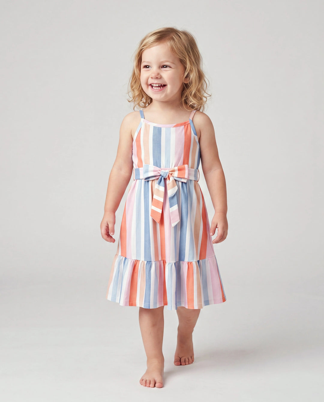 Toddler/Kid Girl Colorful Stripe Camisole Belt Dress Multi-color