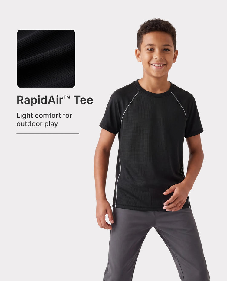 PatPat Lightflow Activewear Kid Boy Athletic Breathable Air-Grid Ultra Lightweight Short Sleeve T-Shirt Black