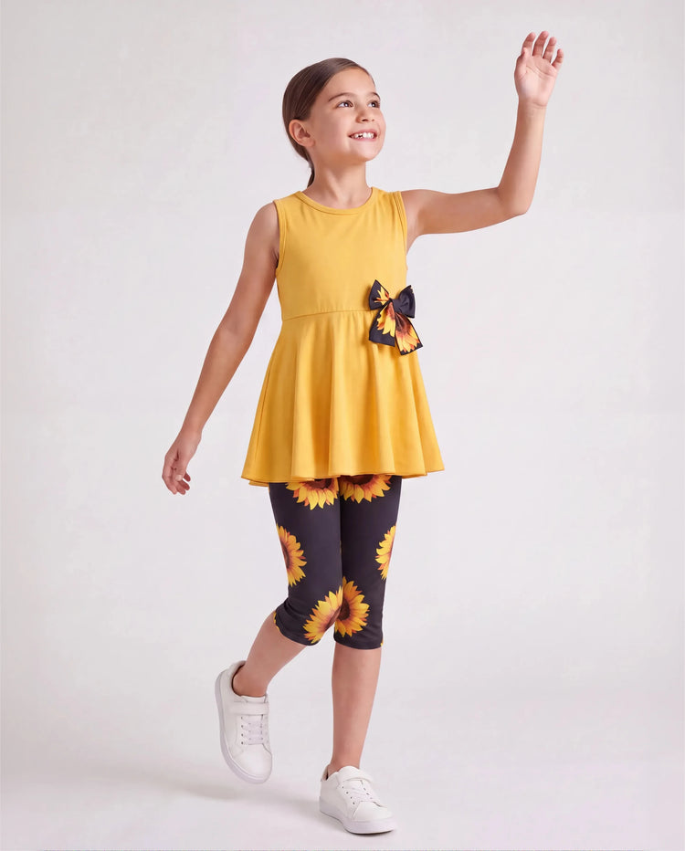 Conjunto de 2 piezas de top y leggings para niña pequeña/niña, color amarillo