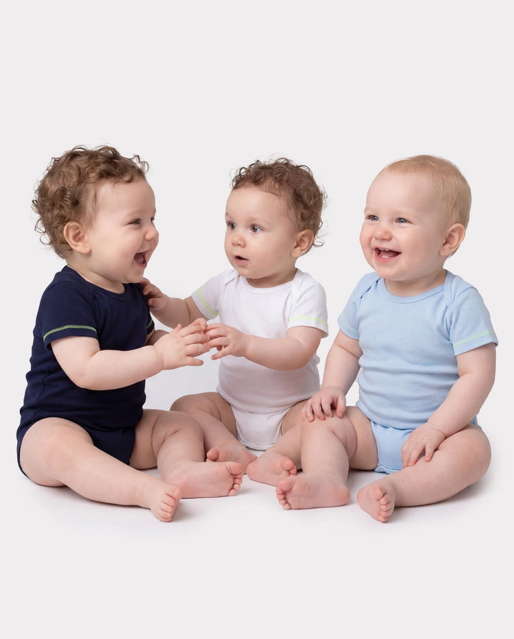 Conjunto de 3 mamelucos de lyocell para bebé niño/niña, color azul
