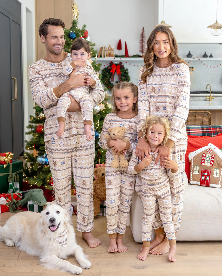 Christmas Matching Family Pajamas Cotton Fair Isle Print Khaki