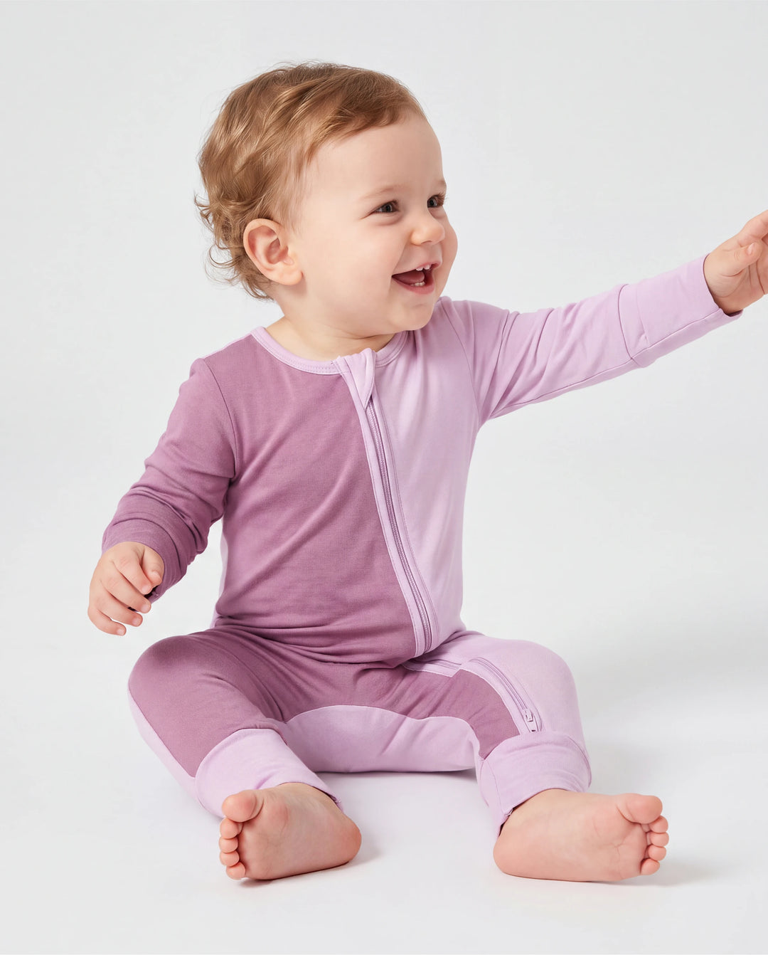 Mameluco de bambú para bebé niño/niña, con bloques de color, cremallera bidireccional, antideslizante, de manga larga, morado