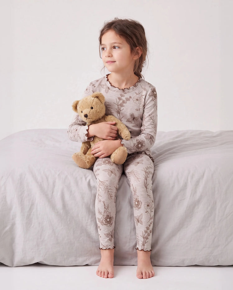 Pyjama für Kleinkinder / Kinder 2-teiliges Pyjama-Set mit weicher Tencel-Lyocell-Wollmischung (eng anliegend) Aprikose