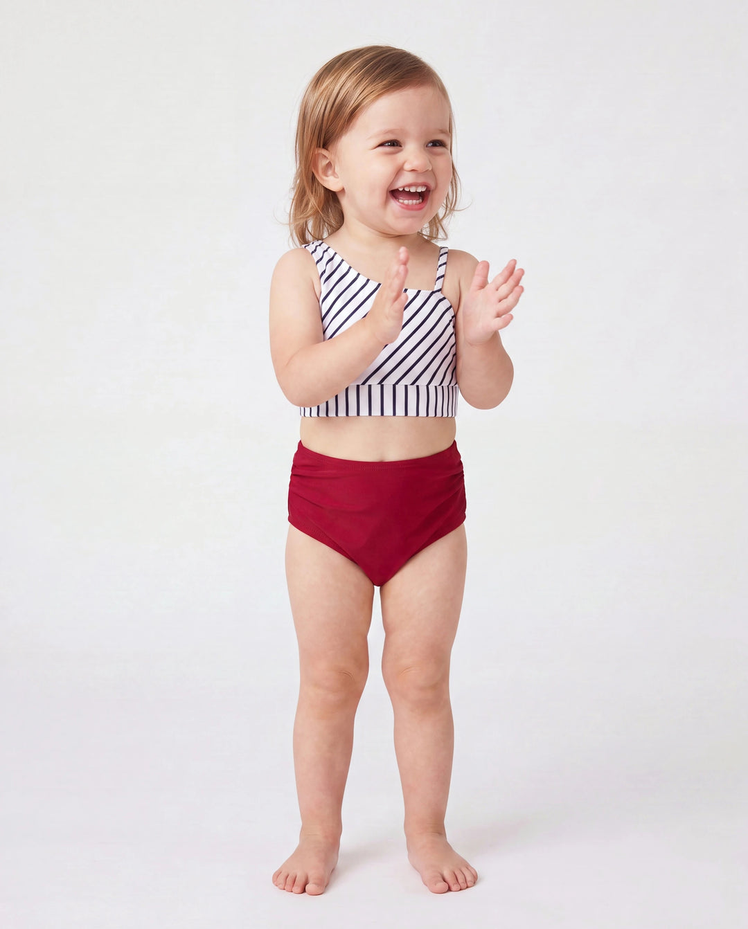 Conjunto de bikini a rayas rojas para niña pequeña, ropa de playa a juego para verano, crucero y vacaciones Rojo