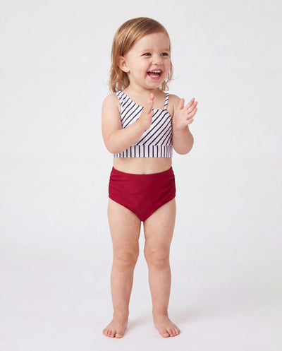 Ensemble bikini rayé rouge avec tenues assorties pour la plage, été, croisière, vacances pour fillettes, rouge
