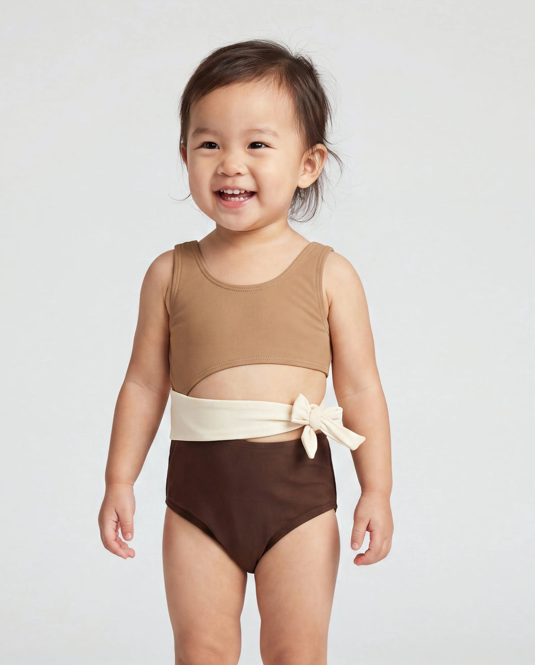 Maillots de bain bicolores pour fillettes, maillots de bain pour vacances d'été à la plage Café