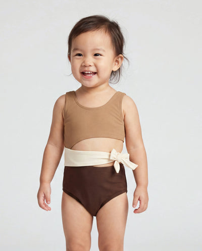 Maillots de bain bicolores pour fillettes, maillots de bain pour vacances d'été à la plage Café