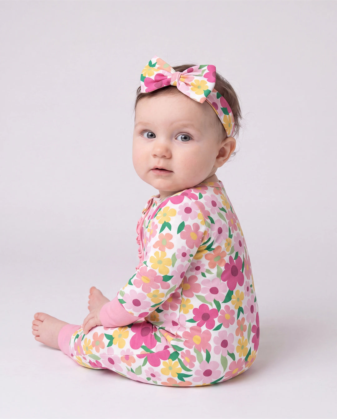 Bamboo Baby Boy/Girl Animal Printed 2-Way Zipper Anti Slip Long-sleeve Footie with/without Hairband Dark Pink