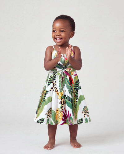 Kleinkinder/Mädchen tropisches Blumenmuster Camisole-Knoten-Kleid Mehrfarbig