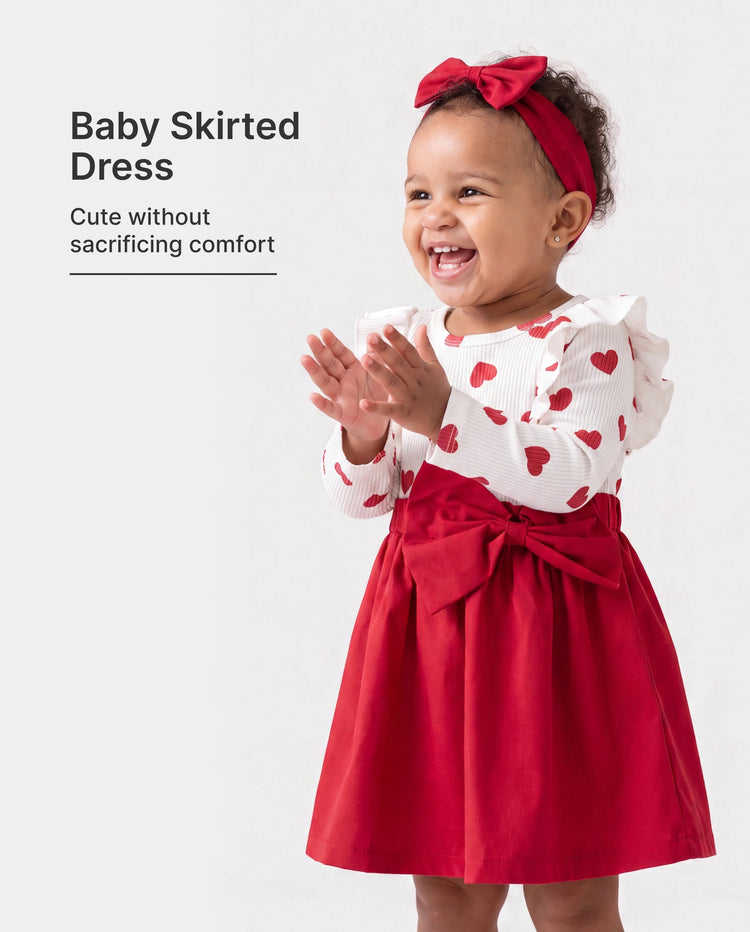 Ensemble 2 pièces pour bébé fille, robe en forme de cœur et nœud, rouge
