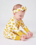 Bamboo Baby Boy/Girl Animal Printed 2-Way Zipper Anti Slip Long-sleeve Footie with/without Hairband Yellow
