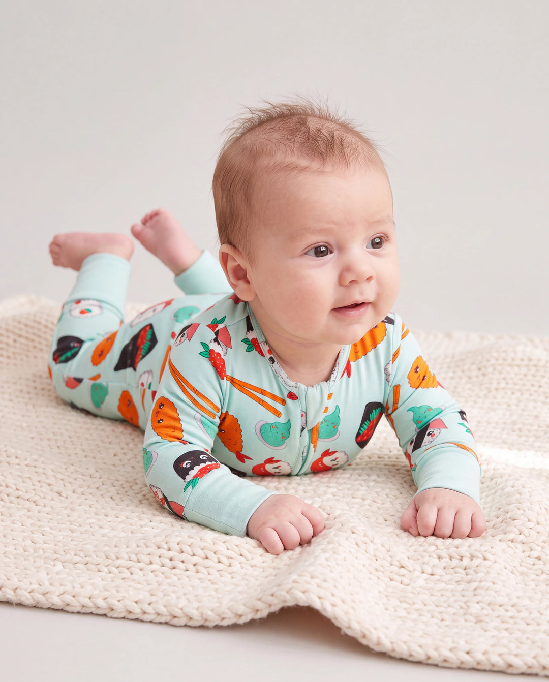 Kids Baby / Girl Bamboo Pajamas With Childlike Print (Snug-Fitting) Light Green