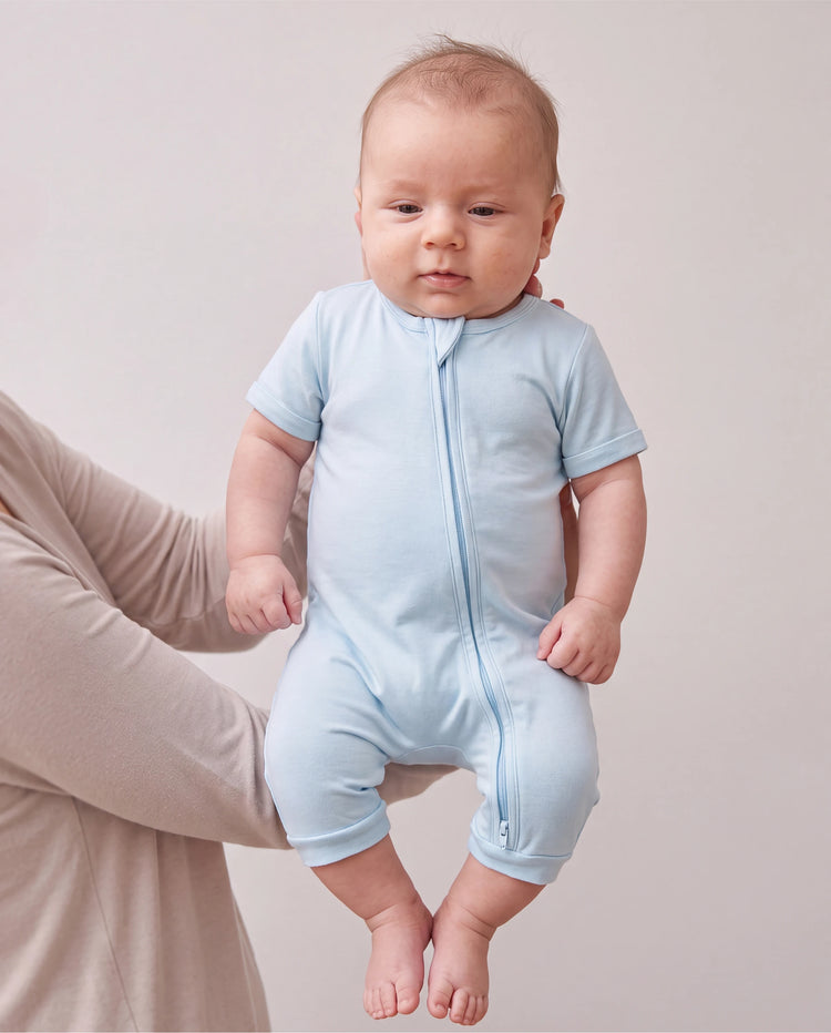 Bambus Baby Jungen/Mädchen 2-Wege Reißverschluss-Strampler mit Anti-Rutsch, kindlichem Essensmuster, Bambus-Schlafanzug (eng anliegend) Türkis