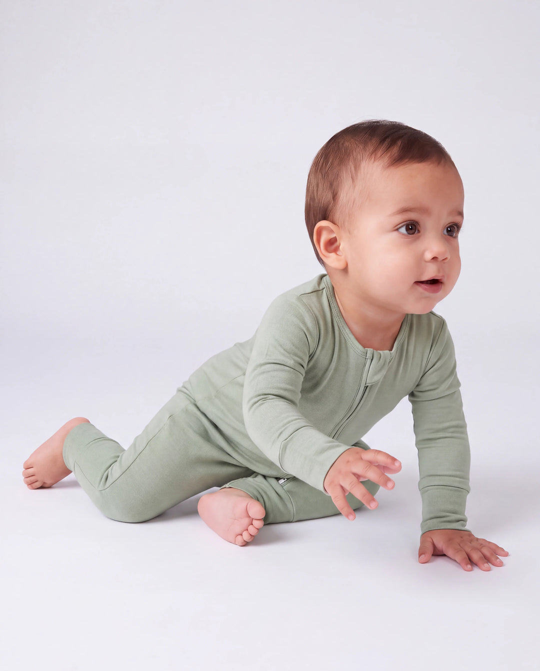 Lot de 2 grenouillères en bambou pour bébé garçon/fille à manches longues avec fermeture éclair 2 voies et pieds antidérapants imprimé animaux ou plantes naturel Vert