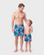 Daddy & Sohn Badeanzüge mit tropischem Palmenmuster, Daddy und Sohn Badehose Set, Strandurlaub Badebekleidung Türkis