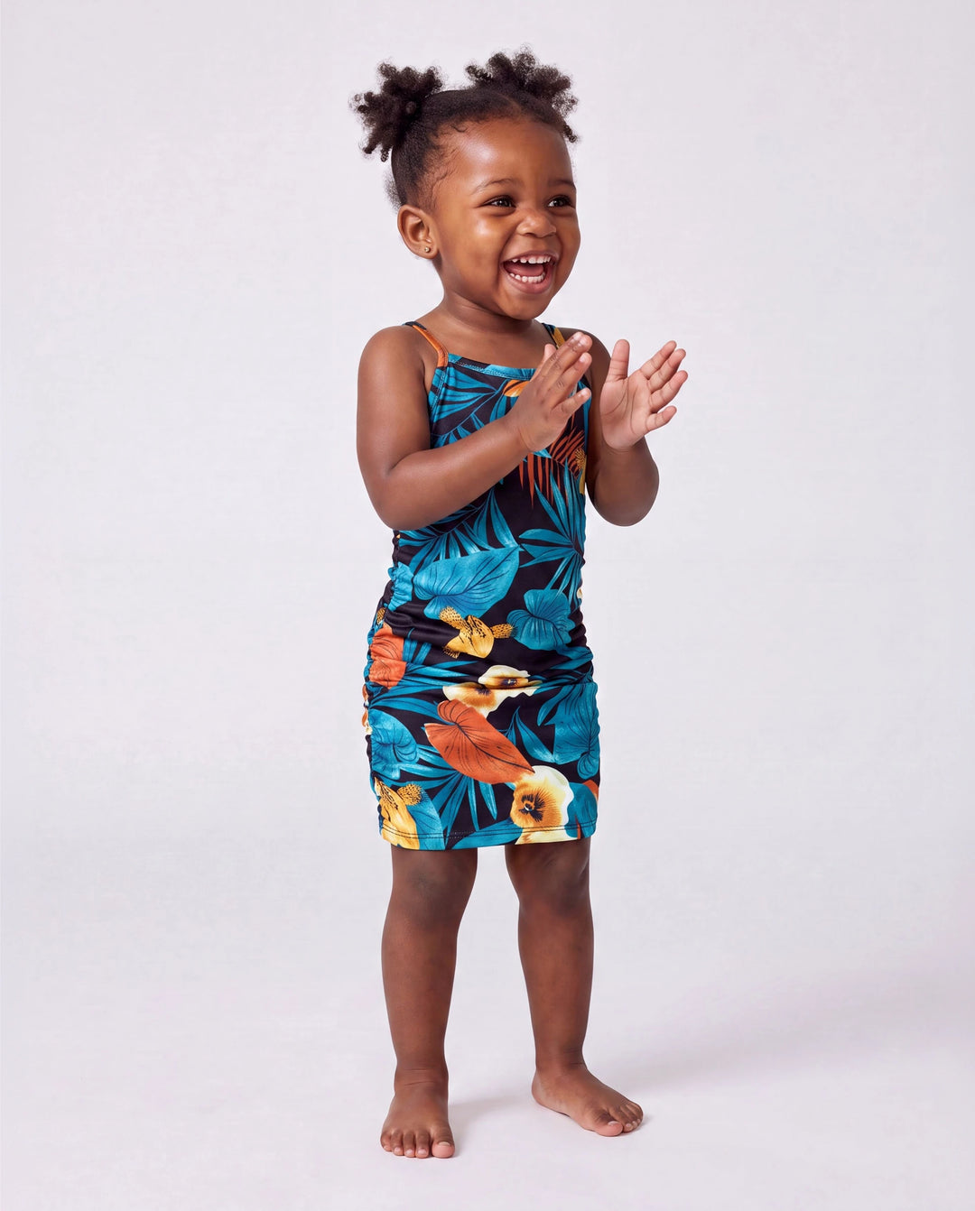 Kleinkinder/Mädchen Floral-Panel T-Shirt und Kleid-Set mit gerafftem Kordelzug an der Seite Schwarz