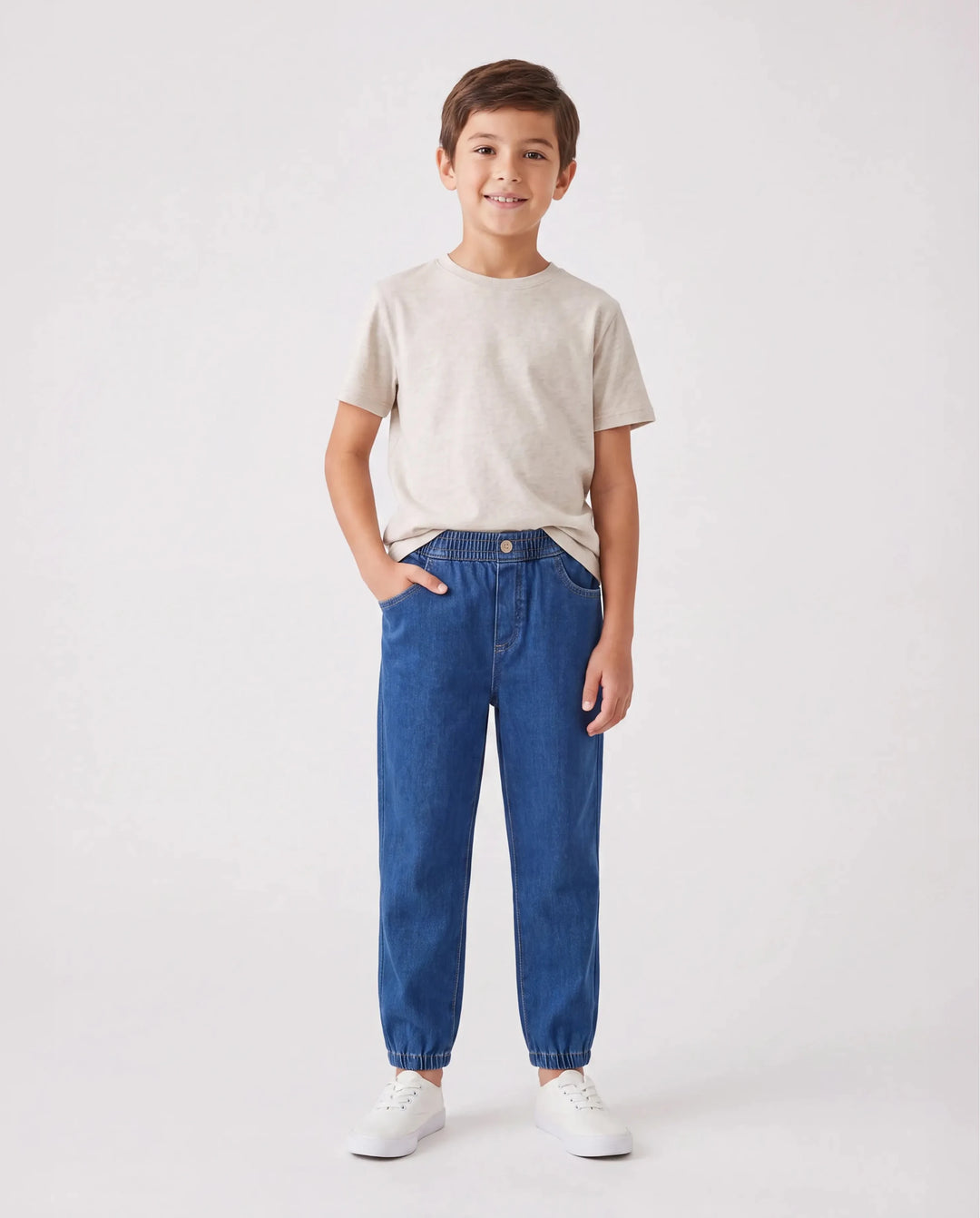 Pantalones vaqueros para niños con cintura elástica, suaves, elásticos y cómodos, para uso diario, con bolsillos, color azul oscuro