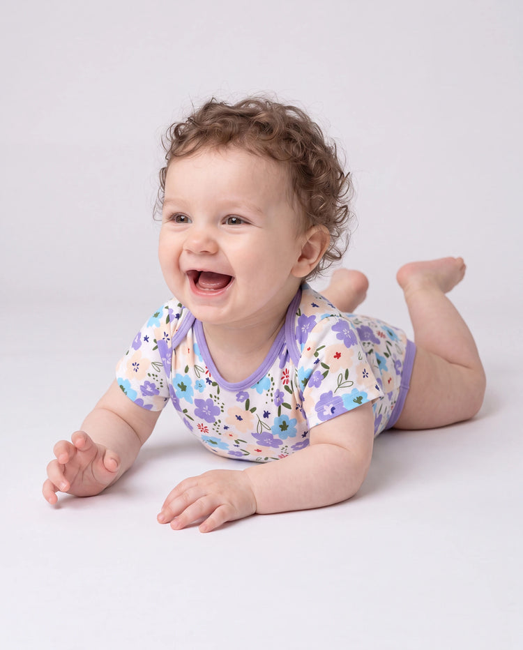 Body bébé garçon/fille en bambou 1 pièce à imprimé complet Violet