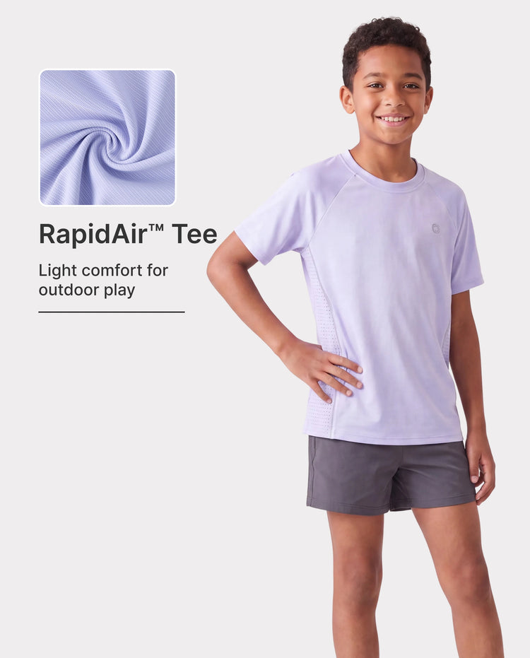 Camiseta deportiva PatPat Rapidair para niños y niñas, de secado rápido y enfriamiento instantáneo, con protección solar UPF 100+, color morado claro