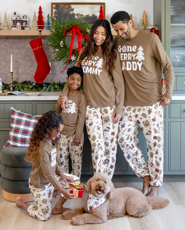 Christmas Matching Family Pajamas Gingerbread & Xmas Tree Print