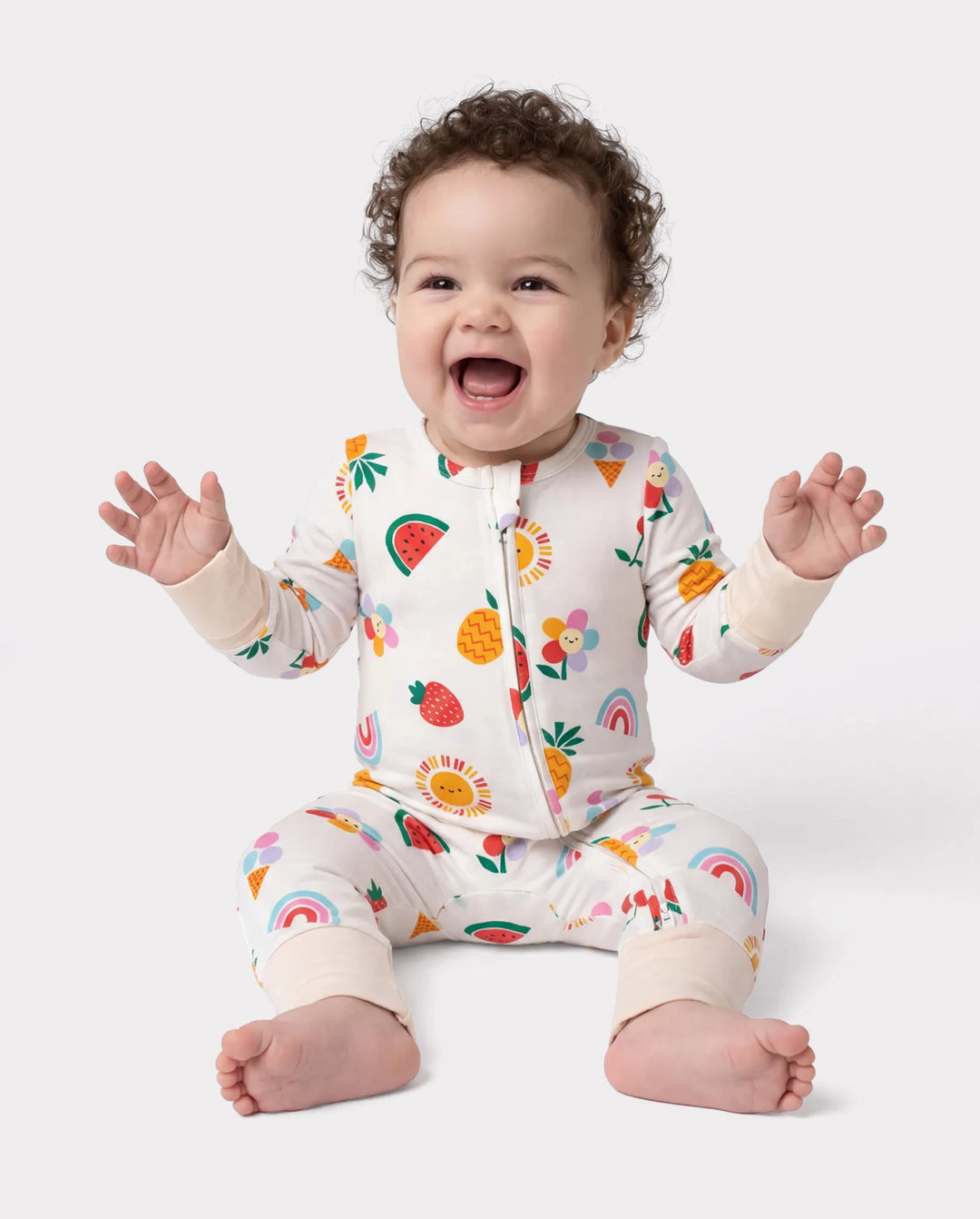 Bamboo Baby Boy / Girl 3-Pack Solid&Rainbow Printed 2-Way Zipper Anti Slip Long-sleeve Footie Pink