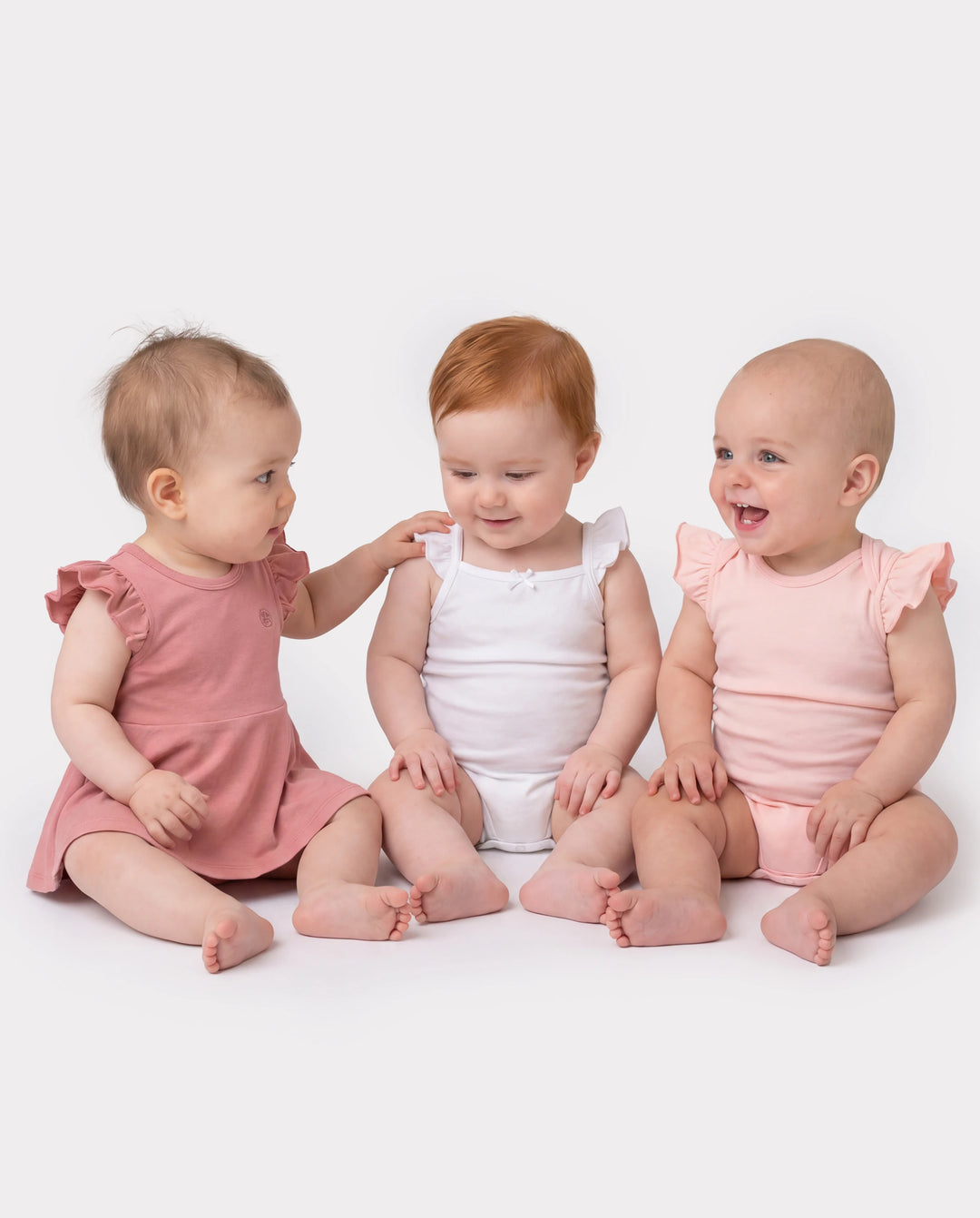 Conjunto de 3 piezas de mameluco de bambú para niña, color liso, rosa