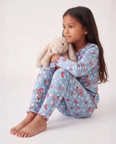 Ensemble pyjama d'Halloween 2 pièces en modal avec imprimé enfantin pour tout-petits/enfants (coupe ajustée) bleu